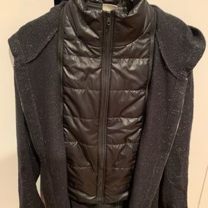 Chicos zip up jacket with inside detachable zip up black puffer vest and hood